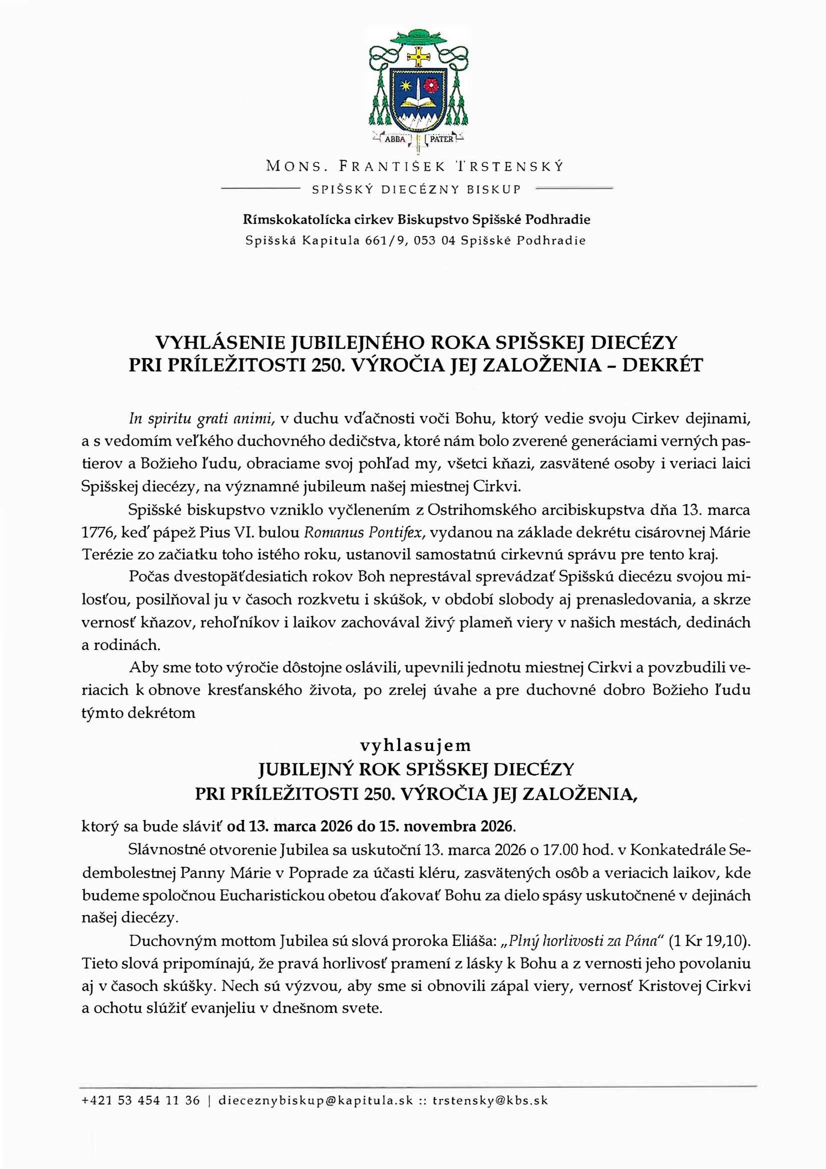 Vyhlásenie Jubilejného roka Spišskej diecézy.pdf - strana 1